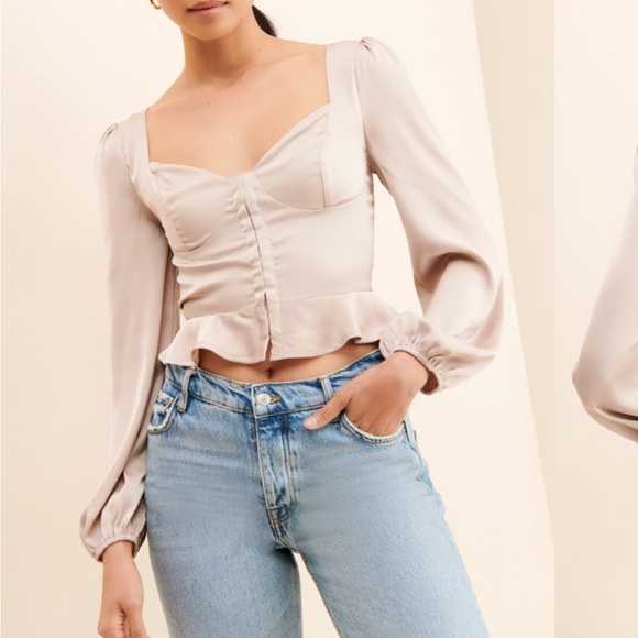 ASTR the Label Puff Sleeve Top | Nude Smocked Back Blouse | Size S NWT - Picture 6 of 8